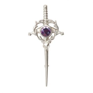 Staghead Kilt Pin With Amethyst Stone