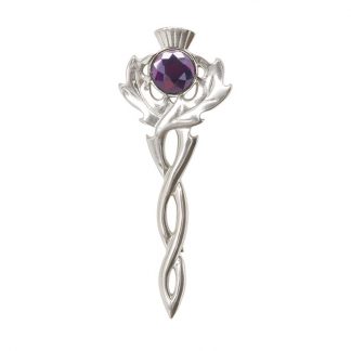 Twisted Thistle Kilt Pin With Amethyst Stone